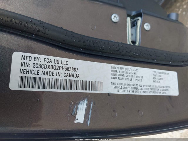 2023 Dodge Charger Sxt მანქანა იყიდება აუქციონზე, vin: 2C3CDXBG2PH563887, აუქციონის ნომერი: 45817855