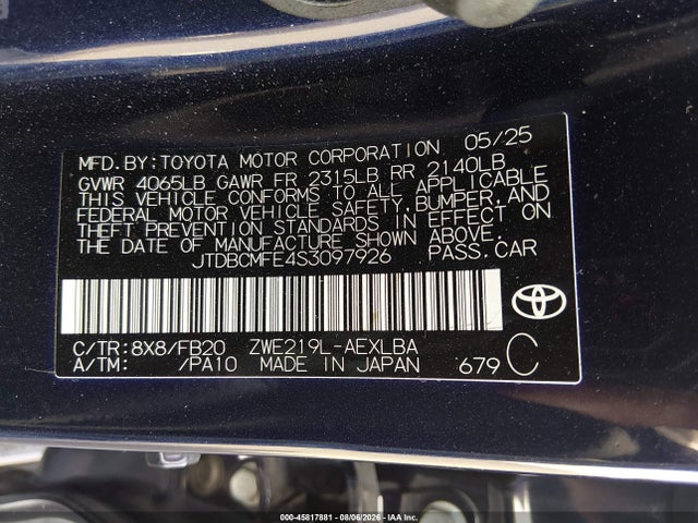 Toyota Corolla Hybrid Le 2025 JTDBCMFE4S3097926 Image 9
