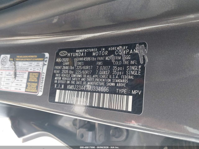 Продаж на аукціоні авто 2021 Hyundai Tucson Se, vin: KM8J23A47MU334666, номер лоту: 45817890