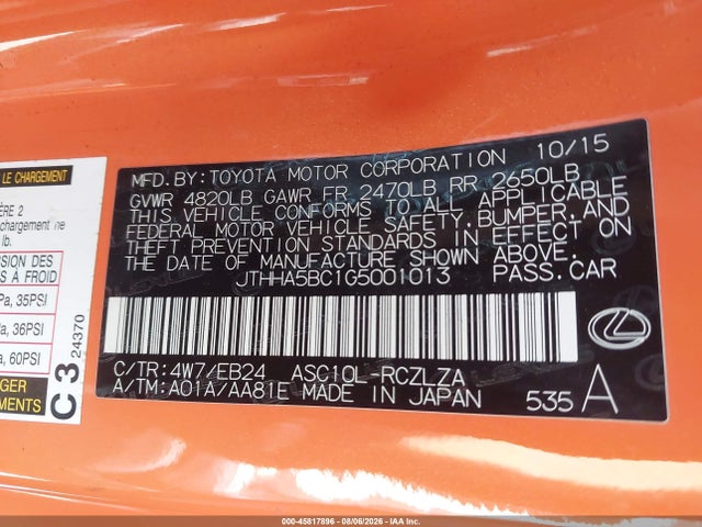 Lexus RC 200T 2016 JTHHA5BC1G5001013 Image 9
