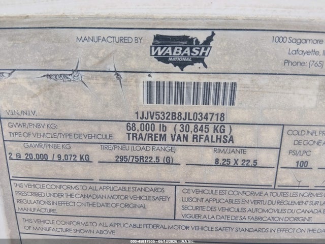 Продаж на аукціоні авто 2018 Wabash National Corp Unknown, vin: 1JJV532B8JL034718, номер лоту: 45817905