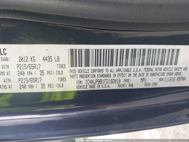 45817911 :رقم المزاد ، 1C4NJPBB1FD192010 vin ، 2015 Jeep Patriot Sport مزاد بيع