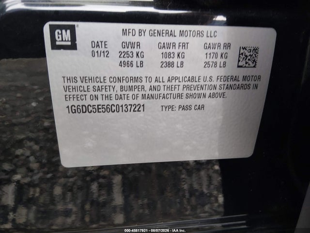 Aukcja sprzedaży 2012 Cadillac Cts Standard, vin: 1G6DC5E56C0137221, numer aukcji: 45817921