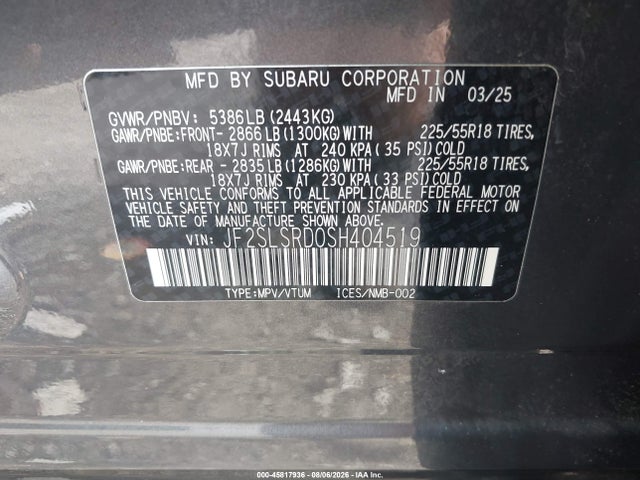 Продаж на аукціоні авто 2025 Subaru Forester Limited Hybrid, vin: JF2SLSRD0SH404519, номер лоту: 45817936