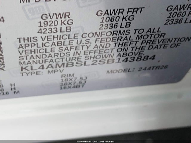 Продаж на аукціоні авто 2025 Buick Encore Gx Preferred Fwd, vin: KL4AMBSL2SB143884, номер лоту: 45817950