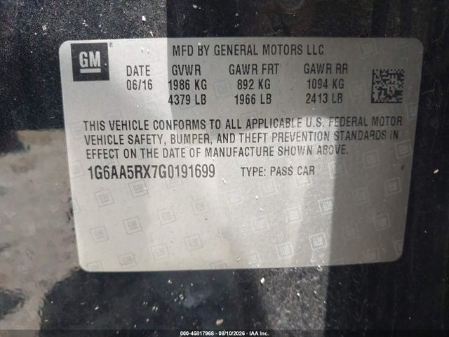 Продаж на аукціоні авто 2016 Cadillac Ats Standard, vin: 1G6AA5RX7G0191699, номер лоту: 45817968