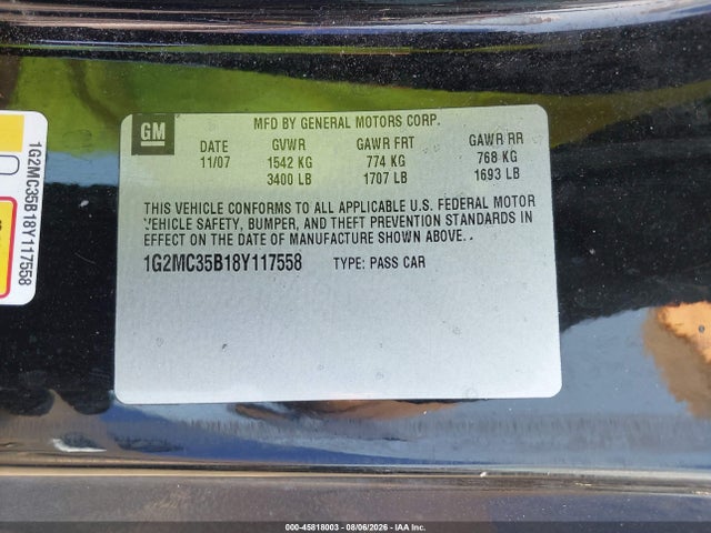 Aukcja sprzedaży 2008 Pontiac Solstice, vin: 1G2MC35B18Y117558, numer aukcji: 45818003