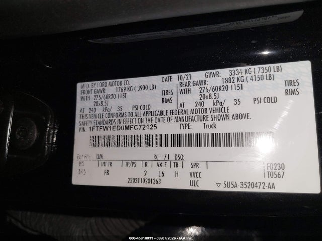 Ford F-150 Xlt 2021 1FTFW1ED0MFC72125 Image 9