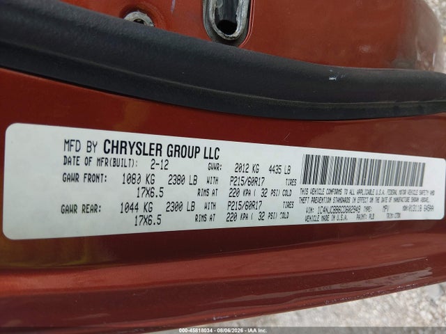 2012 Jeep Compass Sport მანქანა იყიდება აუქციონზე, vin: 1C4NJCBB6CD602949, აუქციონის ნომერი: 45818034