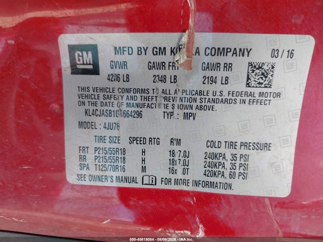 Продажа на аукционе авто 2016 Buick Encore, vin: KL4CJASB1GB664296, номер лота: 45818084