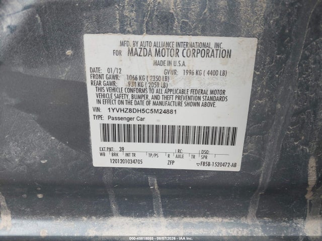 Aukcja sprzedaży 2012 Mazda Mazda6 I Touring, vin: 1YVHZ8DH5C5M24881, numer aukcji: 45818085