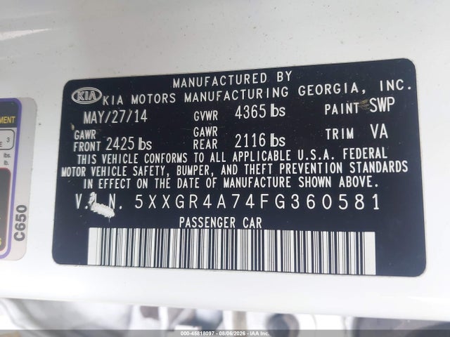 KIA OPTIMA SX 2015 5XXGR4A74FG360581 Image 9