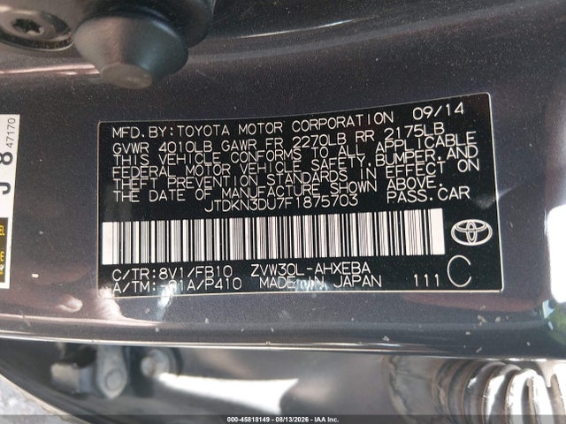 Toyota Prius Three 2015 JTDKN3DU7F1875703 Image 9