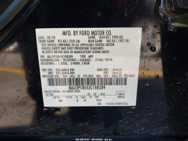 Ford ECOSPORT S 2018 MAJ3P1RE4JC198309 Image 9