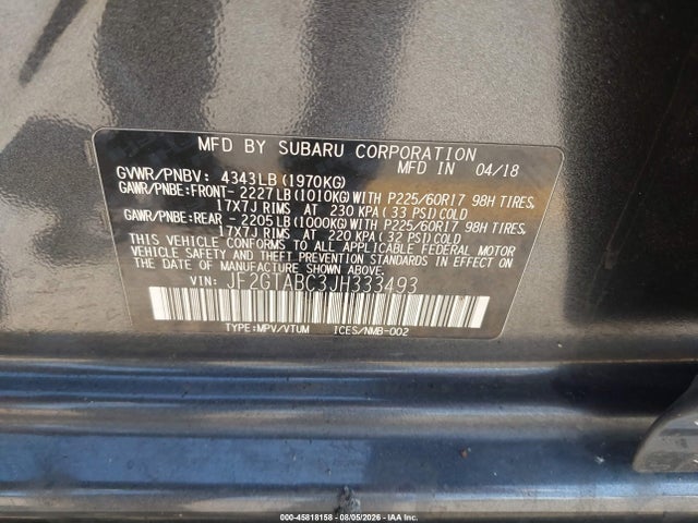 Subaru Crosstrek 2.0i Premium 2018 JF2GTABC3JH333493 Image 9