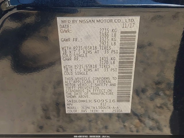 Aukcja sprzedaży 2018 Infiniti Qx60, vin: 5N1DL0MM1JC509516, numer aukcji: 45818163