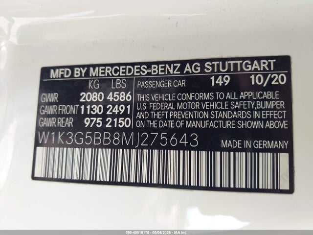 Продажа на аукционе авто 2021 Mercedes-benz Amg A 35 4matic, vin: W1K3G5BB8MJ275643, номер лота: 45818175