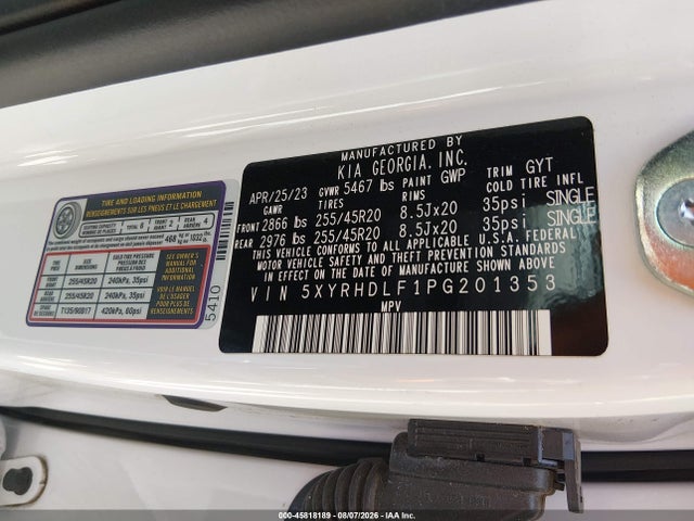 Auction sale of the 2023 Kia Sorento X-line Ex, vin: 5XYRHDLF1PG201353, lot number: 45818189