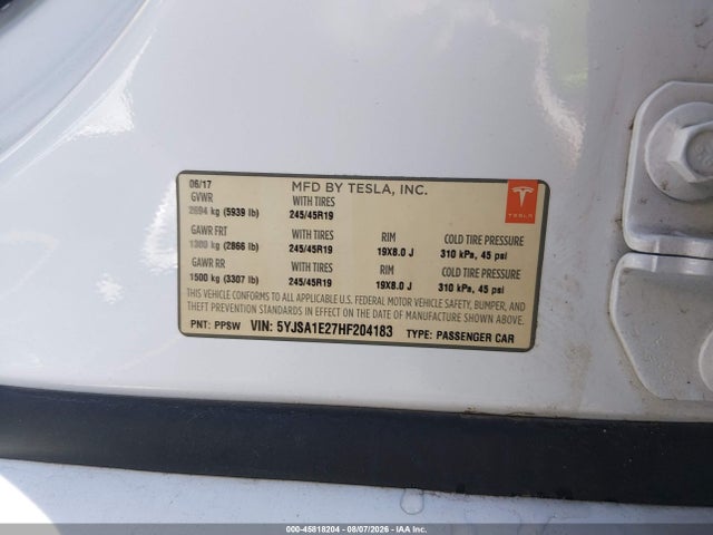 Tesla MODEL S 2017 5YJSA1E27HF204183 Image 9