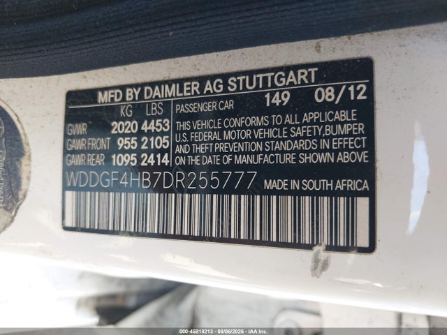 Aukcja sprzedaży 2013 Mercedes-benz C 250 Sport, vin: WDDGF4HB7DR255777, numer aukcji: 45818213