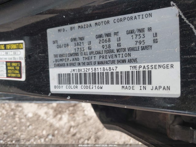 Aukcja sprzedaży 2008 Mazda Mazda3 I Touring Value, vin: JM1BK32F581184847, numer aukcji: 45818217