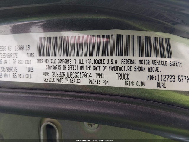 Продаж на аукціоні авто 2012 Ram 3500 Laramie, vin: 3C63DRJL8CG317014, номер лоту: 45818229