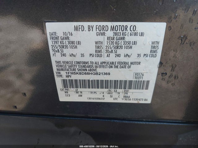 Продаж на аукціоні авто 2017 Ford Explorer Xlt, vin: 1FM5K8D88HGB21369, номер лоту: 45818259