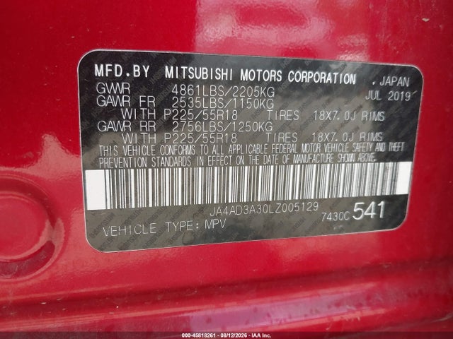 2020 Mitsubishi Outlander Sel 2.4 მანქანა იყიდება აუქციონზე, vin: JA4AD3A30LZ005129, აუქციონის ნომერი: 45818261