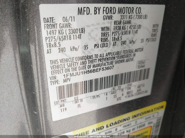 Продажа на аукционе авто 2011 Ford Expedition Xlt, vin: 1FMJU1H56BEF53607, номер лота: 45818272