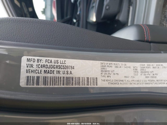 Aukcja sprzedaży 2025 Dodge Durango Gt Plus Awd, vin: 1C4RDJDGXSC539784, numer aukcji: 45818283