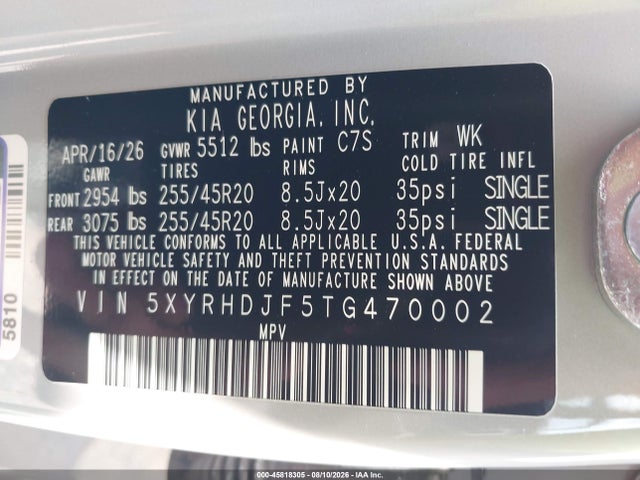 Продажа на аукционе авто 2026 Kia Sorento X-line Ex, vin: 5XYRHDJF5TG470002, номер лота: 45818305