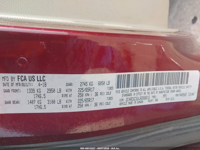 Продаж на аукціоні авто 2018 Dodge Grand Caravan Sxt, vin: 2C4RDGCGXJR266615, номер лоту: 45818327