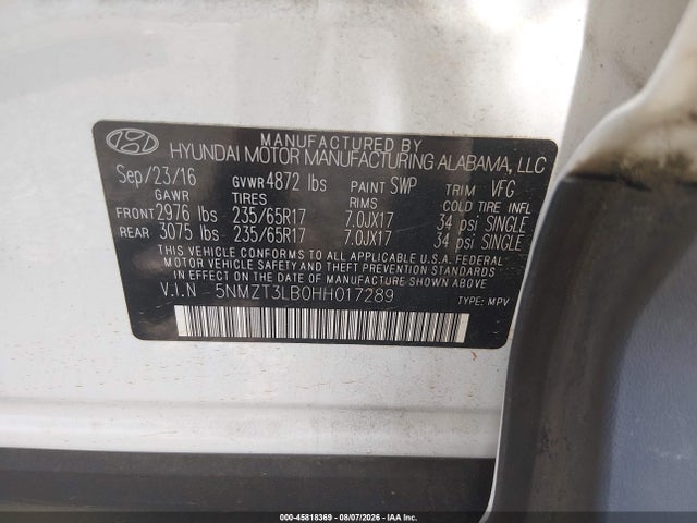 Aukcja sprzedaży 2017 Hyundai Santa Fe Sport 2.4l, vin: 5NMZT3LB0HH017289, numer aukcji: 45818369