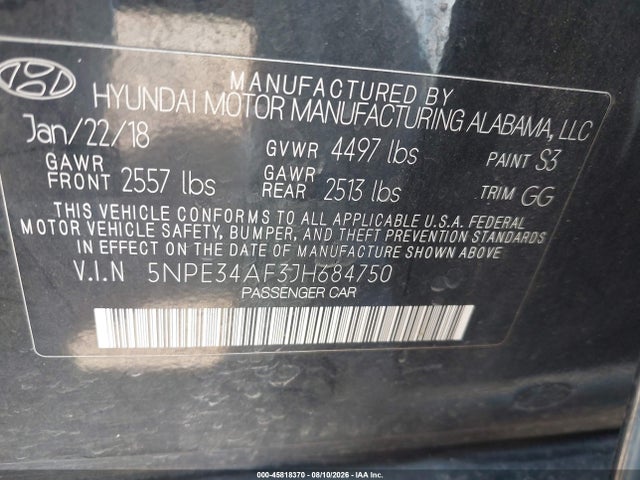 Продажа на аукционе авто 2018 Hyundai Sonata Sel, vin: 5NPE34AF3JH684750, номер лота: 45818370