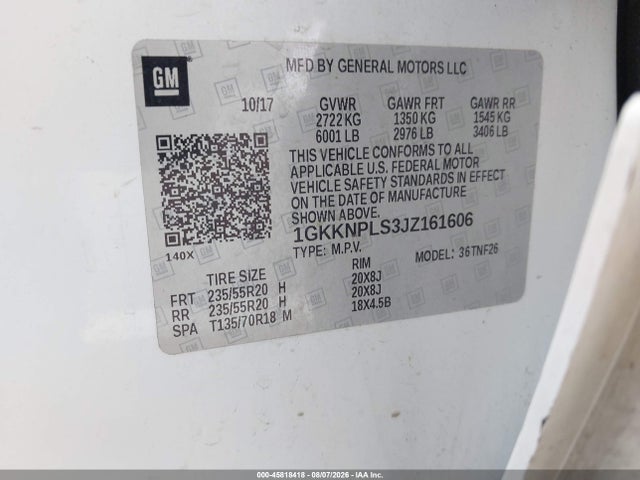 Aukcja sprzedaży 2018 Gmc Acadia Denali, vin: 1GKKNPLS3JZ161606, numer aukcji: 45818418