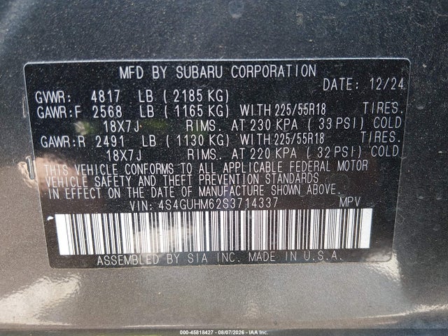 4S4GUHM62S3714337 Subaru Crosstrek Limited