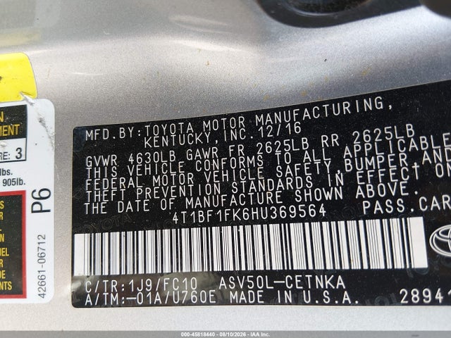 4T1BF1FK6HU369564 Toyota CAMRY LE