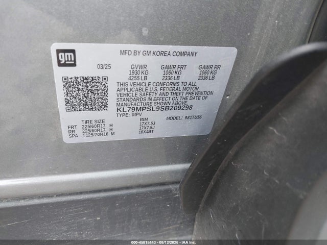 KL79MPSL9SB209298 Chevrolet Trailblazer Fwd Lt