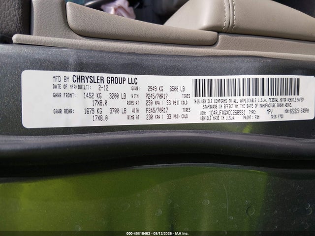 45818463 :رقم المزاد ، 1C4RJFAGXCC268981 vin ، 2012 Jeep Grand Cherokee Laredo مزاد بيع