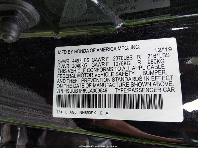 2020 Acura Tlx Technology/a-spec მანქანა იყიდება აუქციონზე, vin: 19UUB1F69LA009549, აუქციონის ნომერი: 45818503