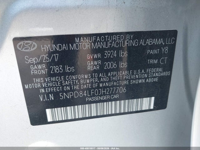 Продажа на аукционе авто 2018 Hyundai Elantra Value Edition, vin: 5NPD84LF0JH277706, номер лота: 45818517