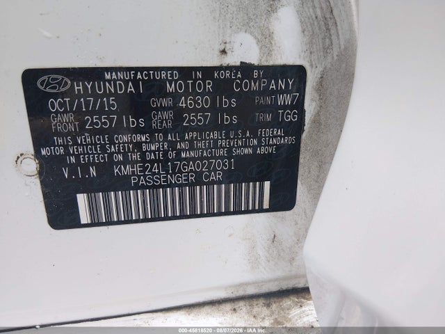 Продаж на аукціоні авто 2016 Hyundai Sonata Hybrid Se, vin: KMHE24L17GA027031, номер лоту: 45818520
