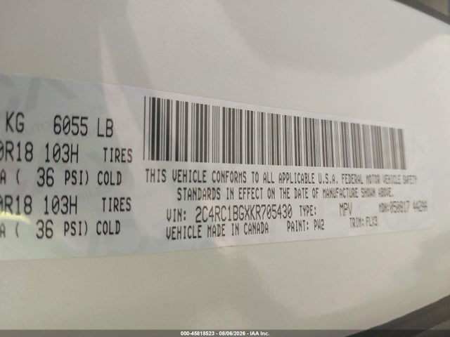 Aukcja sprzedaży 2019 Chrysler Pacifica Touring L, vin: 2C4RC1BGXKR705430, numer aukcji: 45818523