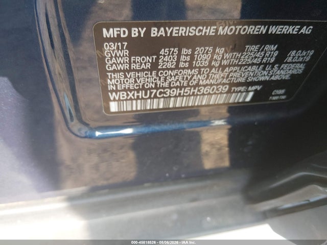 Aukcja sprzedaży 2017 Bmw X1 Sdrive28i, vin: WBXHU7C39H5H36039, numer aukcji: 45818526