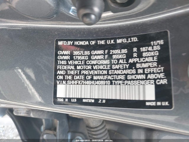 Продаж на аукціоні авто 2017 Honda Civic Sport, vin: SHHFK7H46HU408910, номер лоту: 45818531