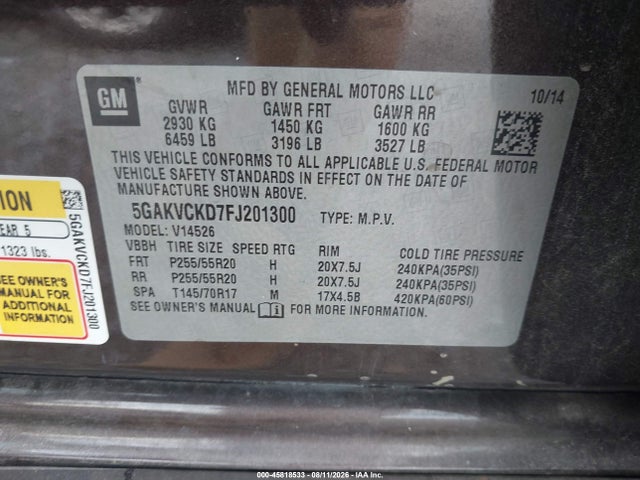 Aukcja sprzedaży 2015 Buick Enclave Premium, vin: 5GAKVCKD7FJ201300, numer aukcji: 45818533