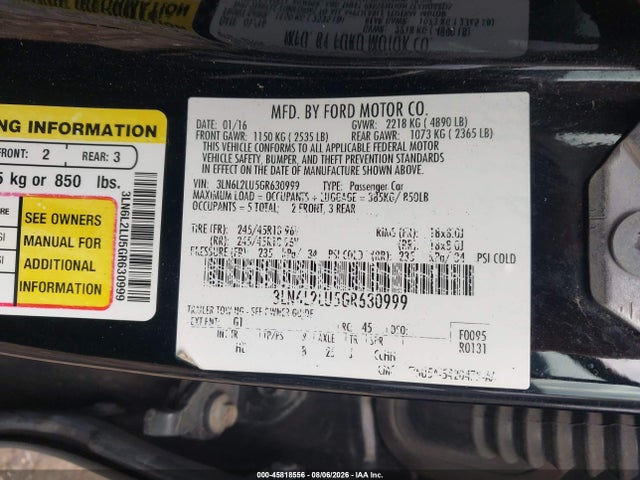 Продаж на аукціоні авто 2016 Lincoln Mkz Hybrid, vin: 3LN6L2LU5GR630999, номер лоту: 45818556