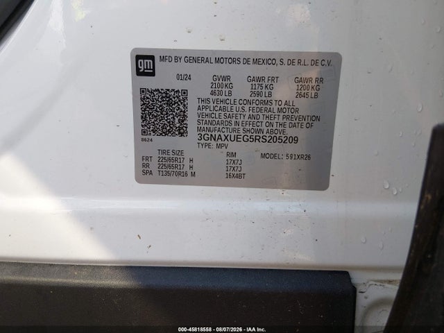 Продажа на аукционе авто 2024 Chevrolet Equinox Awd Lt, vin: 3GNAXUEG5RS205209, номер лота: 45818558