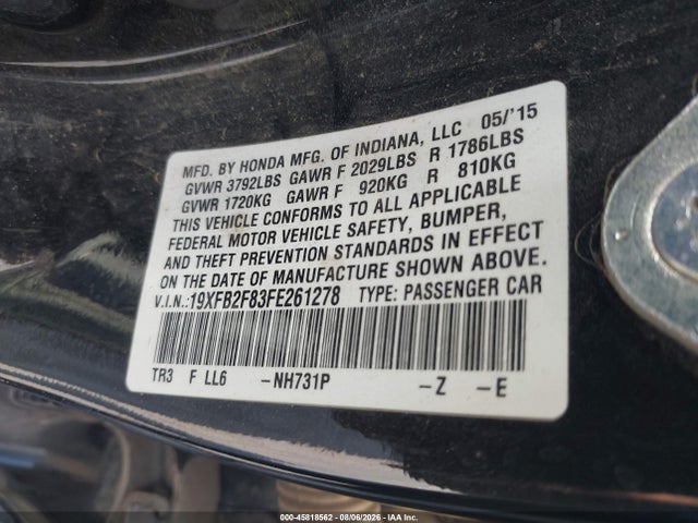 Honda CIVIC EX 2015 19XFB2F83FE261278 Image 9