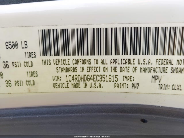 45818568 :رقم المزاد ، 1C4RDHDG4EC351615 vin ، 2014 Dodge Durango Limited مزاد بيع